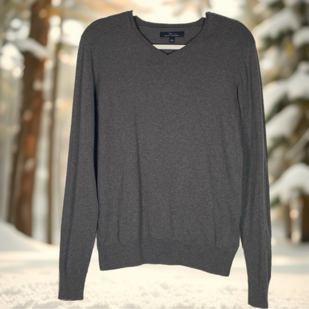 Marc Anthony Olive Brown Cotton Cashmere Blend V-neck Pullover Sweater S